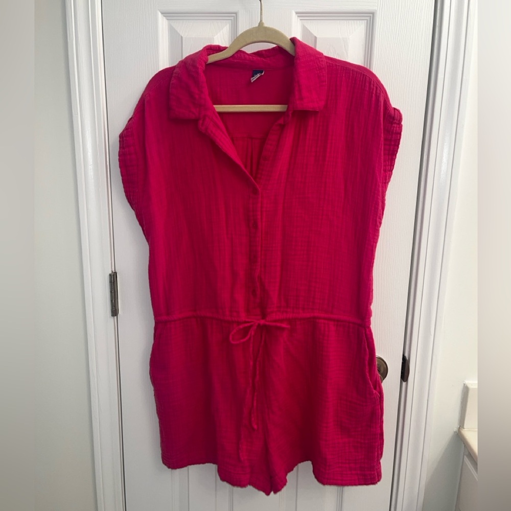 Old Navy Waist-Defined Crinkle Gauze Romper - Pink - Size Large